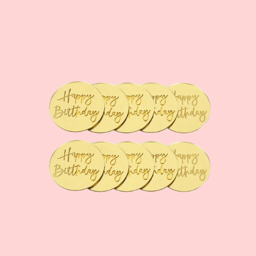 Mini Happy Birthday Cake Topper Disc – 2-inch Gold
