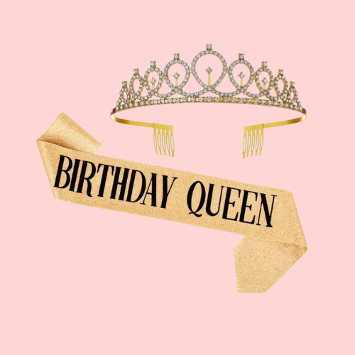 Birthday Queen Crown & Gold Sash
