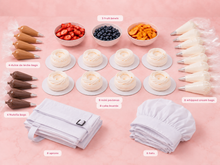 Serves 8 kids mini pavlova decorating kit with eight 5-inch shells, fruit, cream, aprons, and chef hats