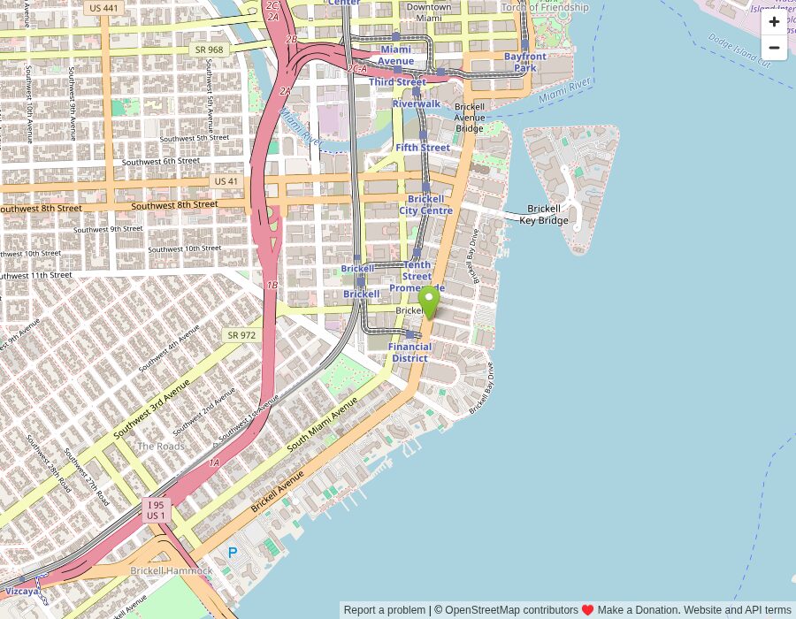 Map of Brickell Miami with Brickell Avenue, Brickell City Centre, and the financial district